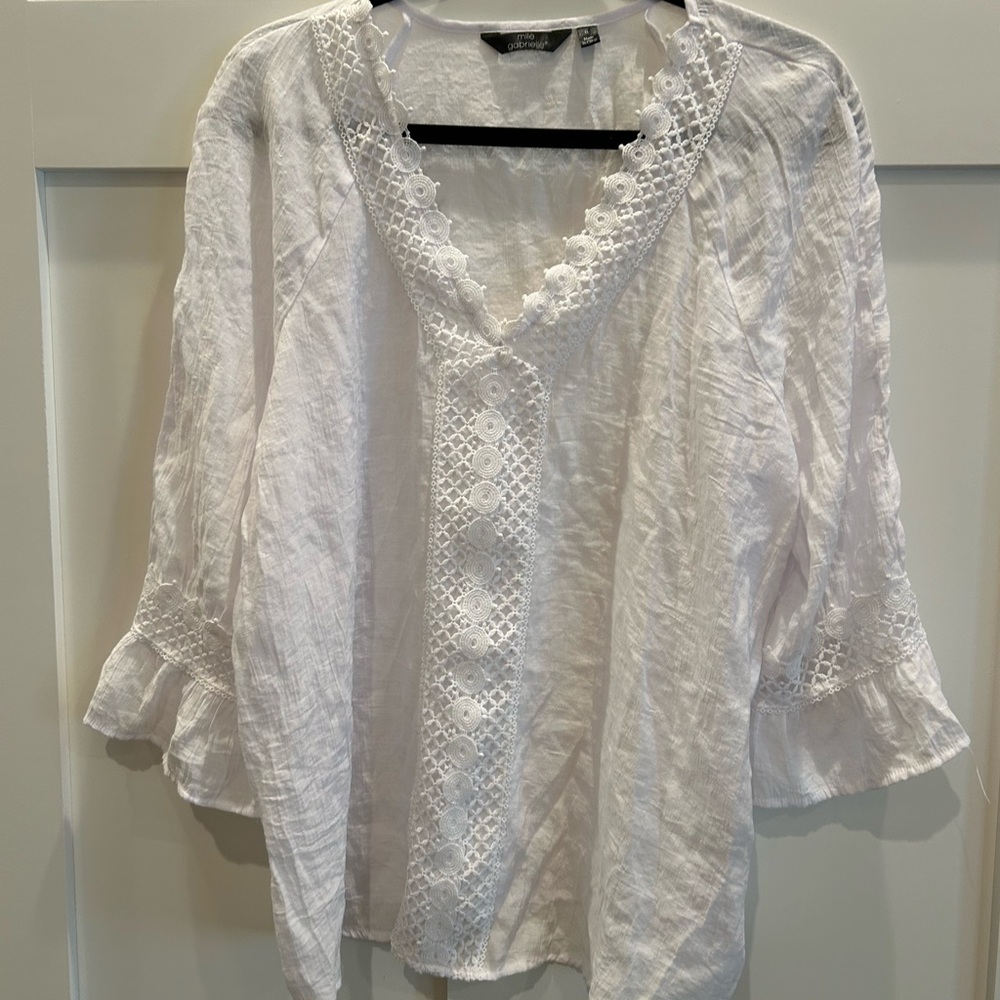 Mlle Gabrielle White Ruffled Bib Collar Blouse
